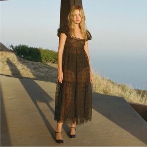 Doen philomene silk black embroidered maxi dress